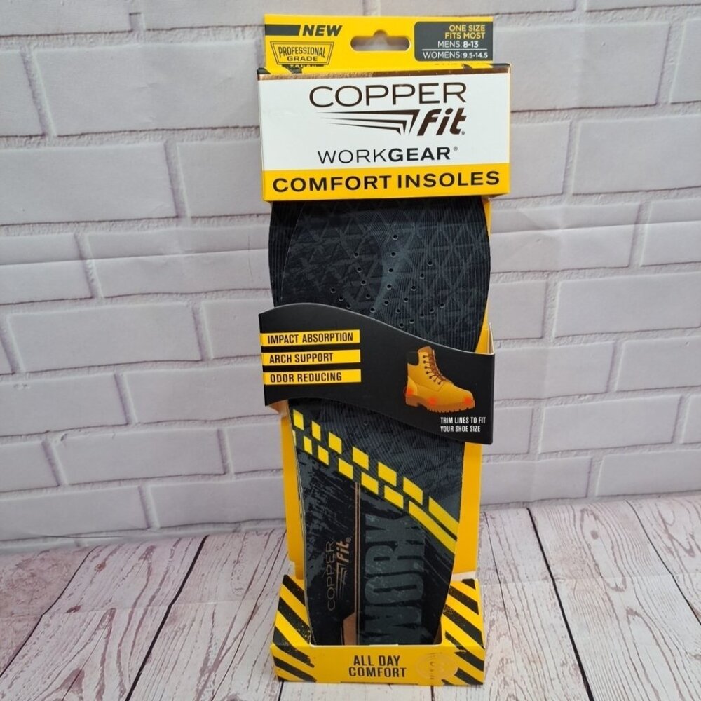 Copper Fit Work Gear Mens Comfort Insoles Arch Support Black One Size 8-13 New